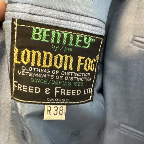 1970s London Fog Bentley Sky Blue 3-Piece Suit 38R Wide-Leg Trousers - Picture 6 of 12